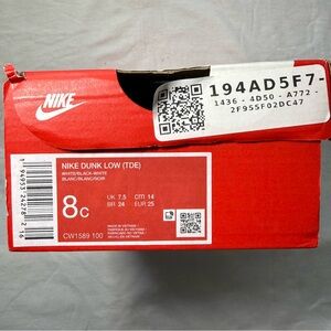 Nike Kids Dunk Low Shoes  8 (TD) - White/Black